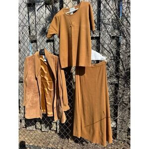Linea Louis Dell'Olio Suede 3pc Set Jacket Top Skirt Brown L